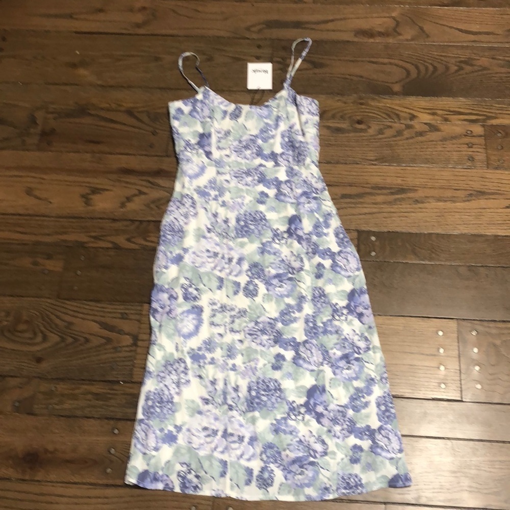 NWT Rouje Paris Jeanne Damas Floral Midi Dress La Mamma Blue